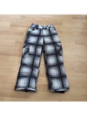 Roxy Snow Pants Girls XS White Black Plaid Insulated Snowboard Padding Cargo Ski
